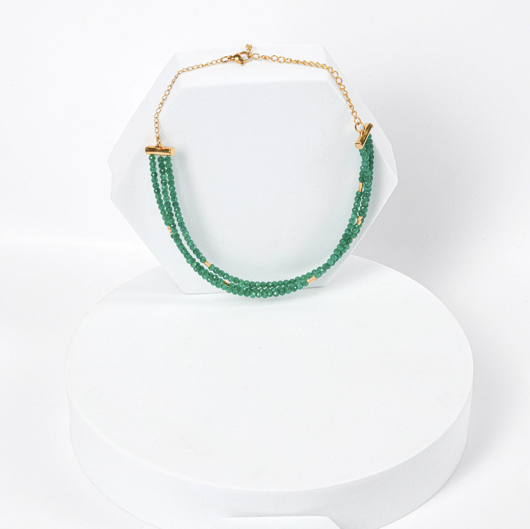 NAM004 Collana choker in acciaio chirurgico dorato triple onice verde