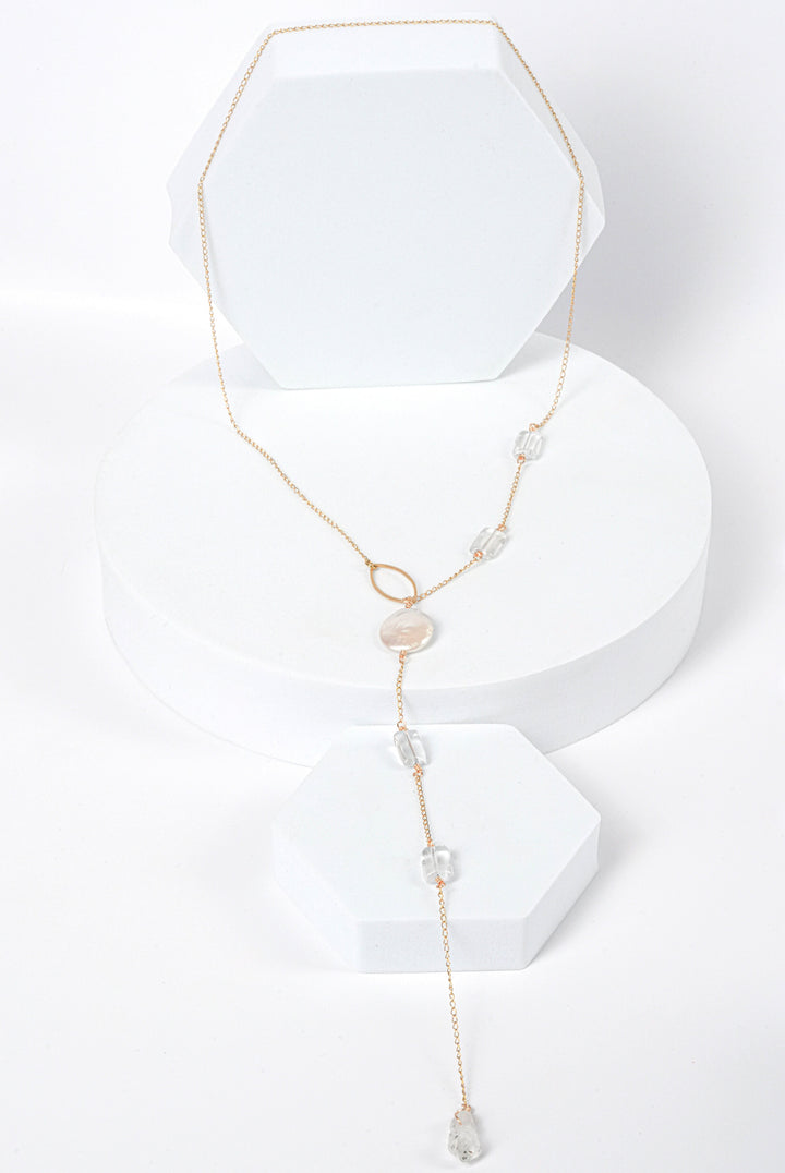 NAM021 Collana in acciaio chirurgico dorato con perle e cristalli