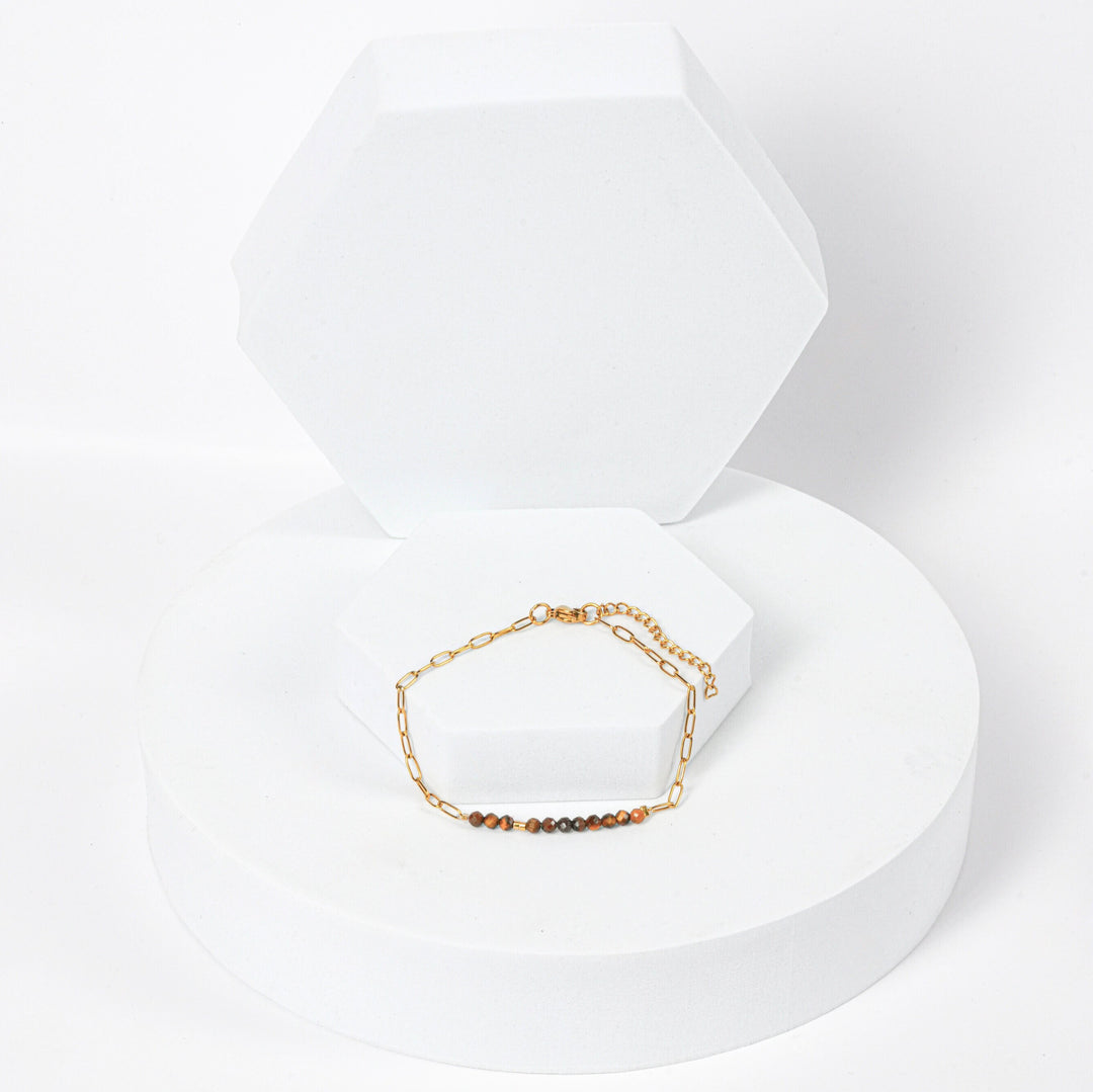 NAM014 Bracciale in acciaio chirurgico dorato e occhio di tigre