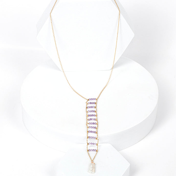 NAM012 Collana in acciaio chirurgico dorato ametista e perla