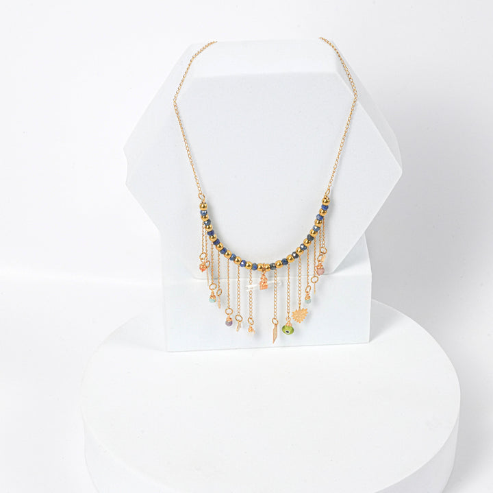 NAM010 Collana in acciaio chirurgico dorato pendenti, cristalli e pendenti