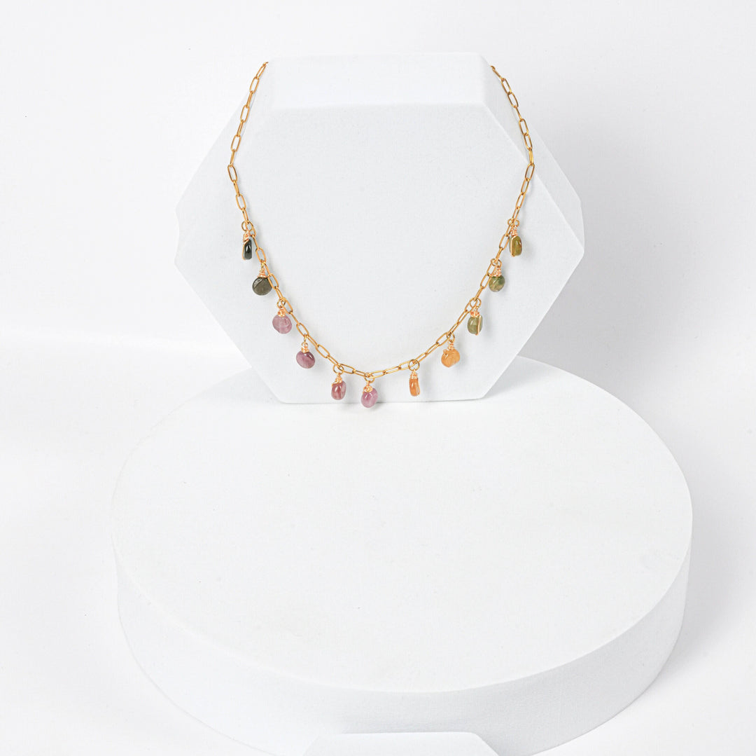 NAM003 Collana in acciaio chirurgico dorato con tormaline watermelon