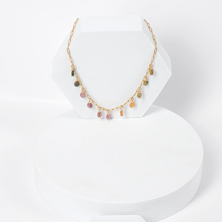 NAM003 Collana in acciaio chirurgico dorato con tormaline watermelon