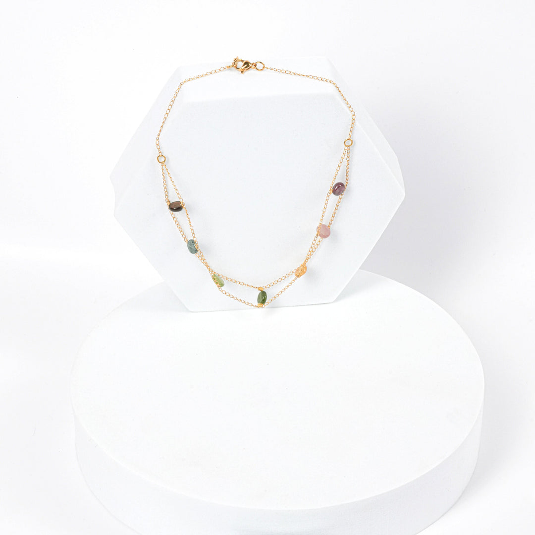 NAM007 Collana choker in acciaio chirurgico dorato con tormaline watermelon