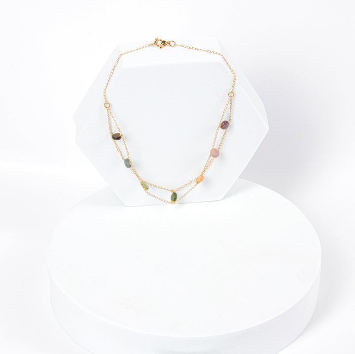 NAM007 Collana choker in acciaio chirurgico dorato con tormaline watermelon